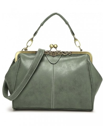 Women Kiss Lock Vintage Handbags for Women Oil Leather Evening Clutch Satchel Purse Tote Frosted-green $12.00 Satchels