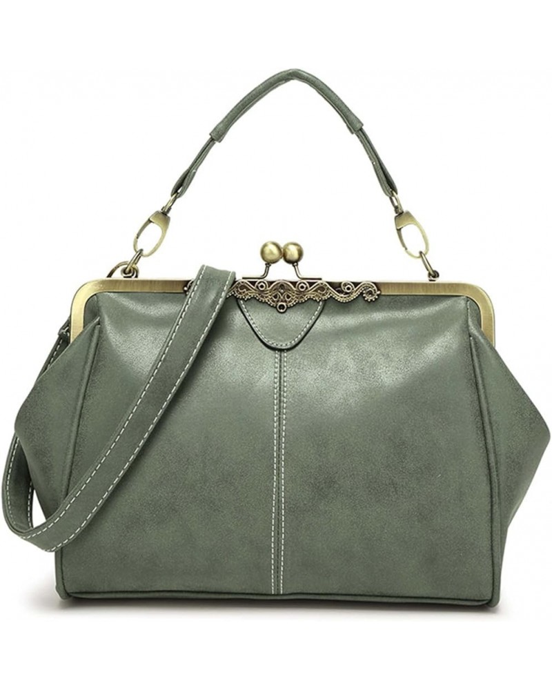 Women Kiss Lock Vintage Handbags for Women Oil Leather Evening Clutch Satchel Purse Tote Frosted-green $12.00 Satchels