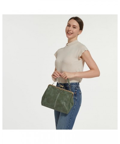 Women Kiss Lock Vintage Handbags for Women Oil Leather Evening Clutch Satchel Purse Tote Frosted-green $12.00 Satchels