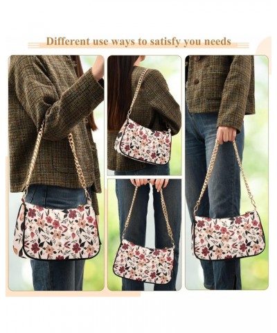 Small Chain Shoulder Bag for Women Flowers Peonies Poppies Leaves Hobo Handbags Tote Clutch Bag Ladies Crossbody Bag Purse wi...