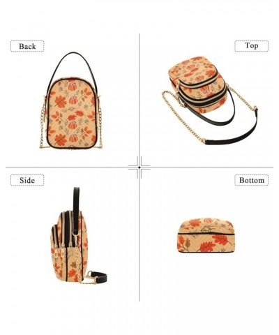 Phone Bag Small Watercolor Flowers Color Mixed Quilted Women Shoulder Handbag PU Leather Crossbody Purse Fall Pumpkin Maple L...