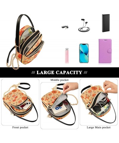 Phone Bag Small Watercolor Flowers Color Mixed Quilted Women Shoulder Handbag PU Leather Crossbody Purse Fall Pumpkin Maple L...