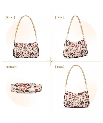 Small Chain Shoulder Bag for Women Flowers Peonies Poppies Leaves Hobo Handbags Tote Clutch Bag Ladies Crossbody Bag Purse wi...