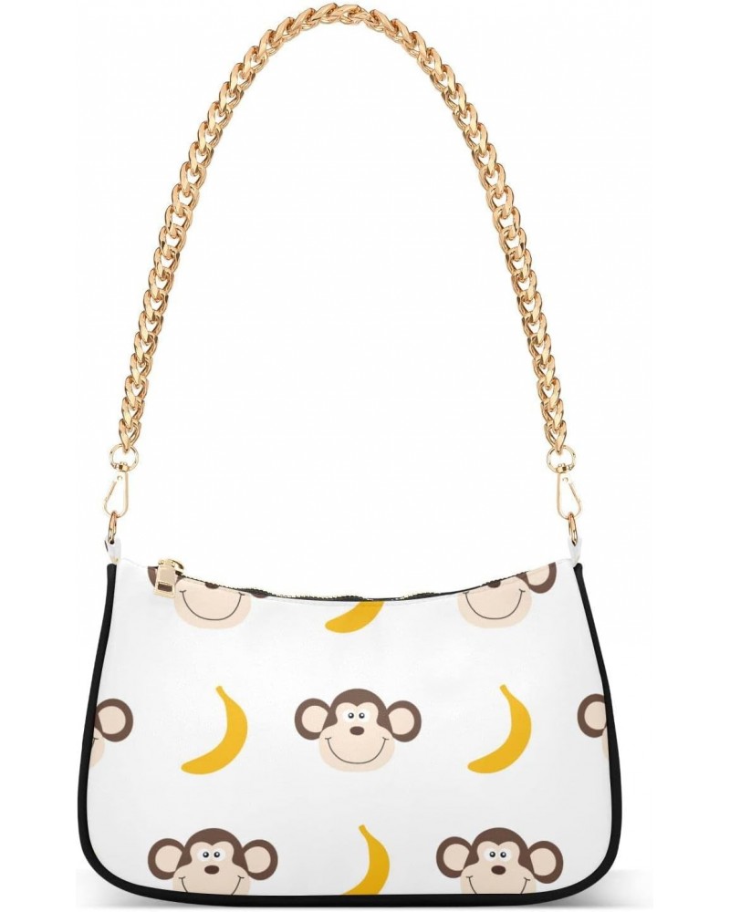 Monkey Banana Shoulder Bag for Women Fabric Crescent Handbag with Zipper Chain Clutch Purses for Travel Party Concert Teen Gi...