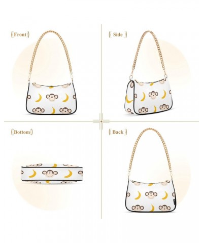 Monkey Banana Shoulder Bag for Women Fabric Crescent Handbag with Zipper Chain Clutch Purses for Travel Party Concert Teen Gi...