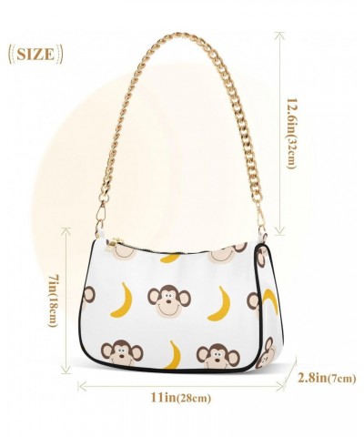 Monkey Banana Shoulder Bag for Women Fabric Crescent Handbag with Zipper Chain Clutch Purses for Travel Party Concert Teen Gi...