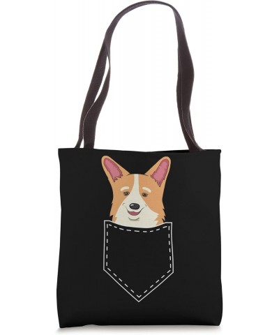 Cute Corgi Puppy in Pocket Tee Funny Vintage Corgi Dog Lover Tote Bag $10.94 Totes