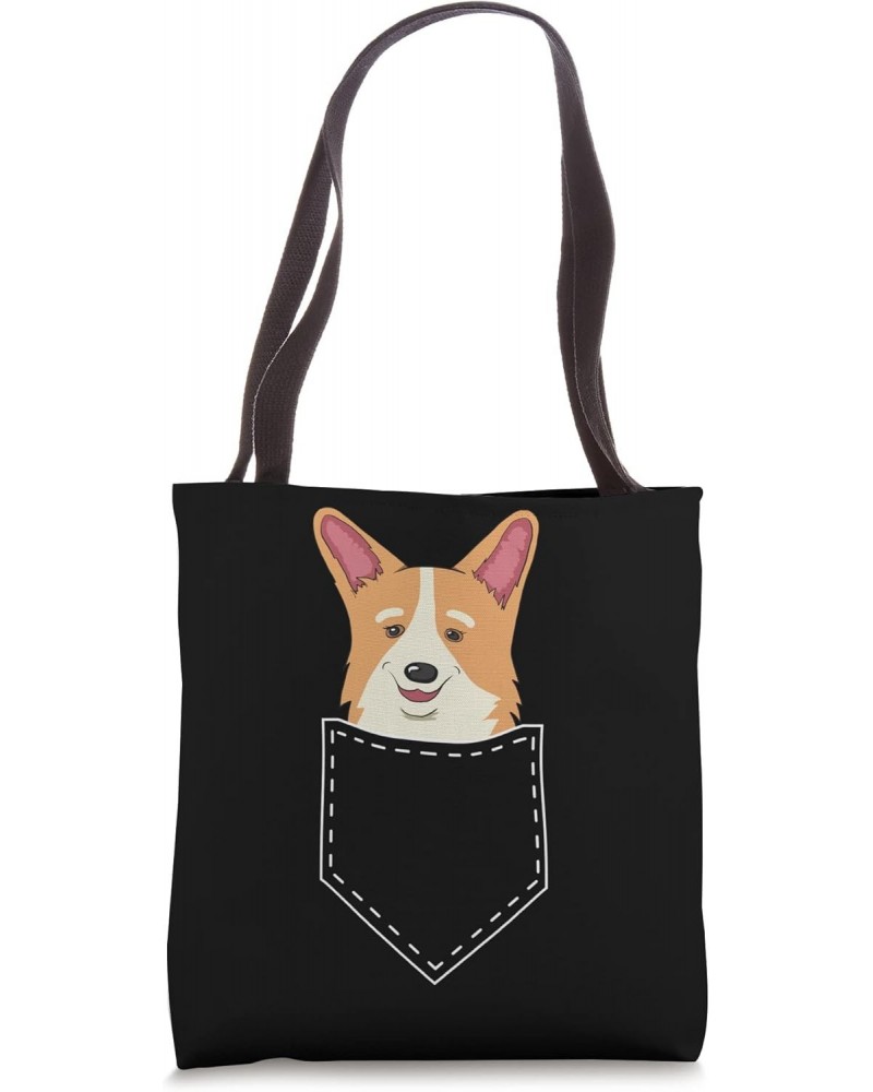 Cute Corgi Puppy in Pocket Tee Funny Vintage Corgi Dog Lover Tote Bag $10.94 Totes