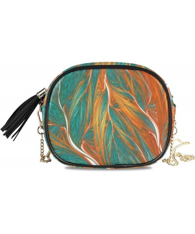 Small Crossbody Bag Colorful Green and Orange Leaves Womens Shoulder Chain Bag PU Leather Small Purse With Tassel $11.52 Shou...