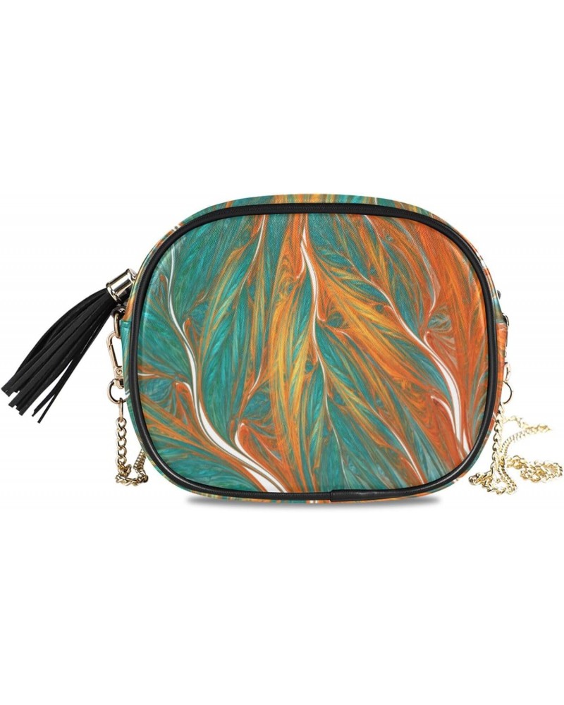 Small Crossbody Bag Colorful Green and Orange Leaves Womens Shoulder Chain Bag PU Leather Small Purse With Tassel $11.52 Shou...