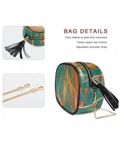 Small Crossbody Bag Colorful Green and Orange Leaves Womens Shoulder Chain Bag PU Leather Small Purse With Tassel $11.52 Shou...