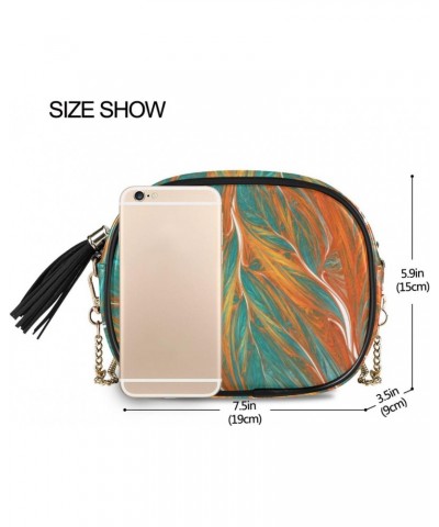 Small Crossbody Bag Colorful Green and Orange Leaves Womens Shoulder Chain Bag PU Leather Small Purse With Tassel $11.52 Shou...