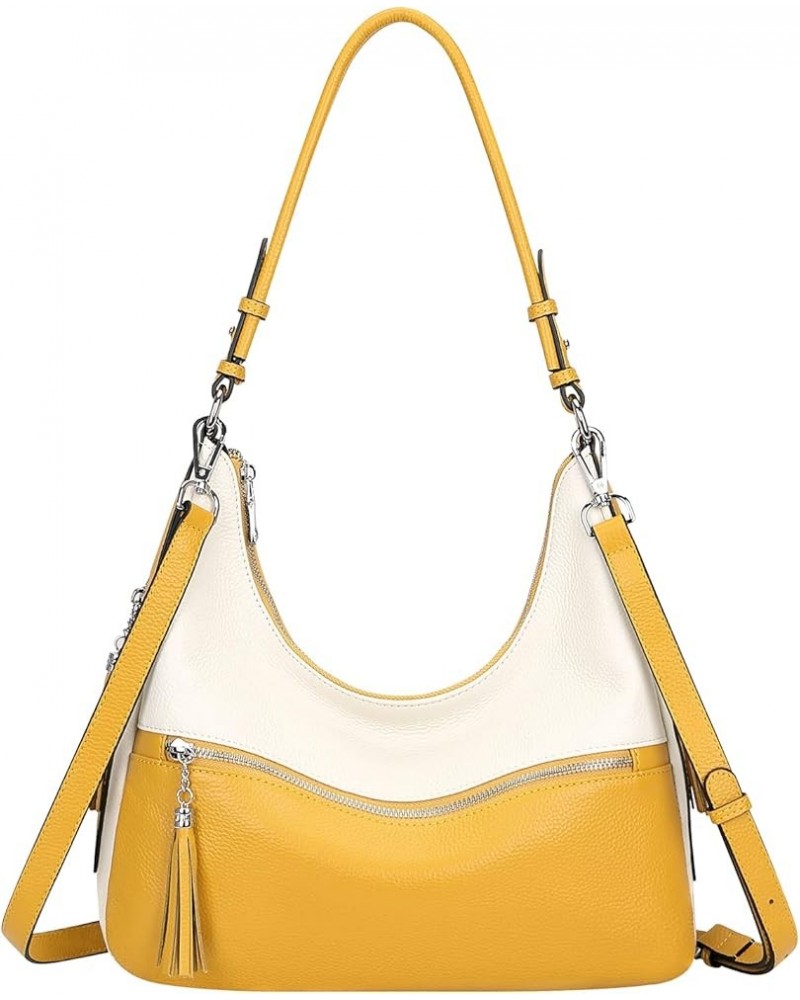 Womens Handbags Soft Leather Hobo Shoulder Bag Ladies Crossbody Tote Purses with Tassel 08-beige/Yellow $50.29 Totes