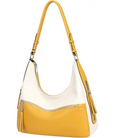 Womens Handbags Soft Leather Hobo Shoulder Bag Ladies Crossbody Tote Purses with Tassel 08-beige/Yellow $50.29 Totes