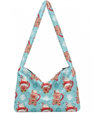 Cups in A Christmas Theme Faux Plush Tote Handbags Versatile Underarm Bag Stylish Shuolder Bag for Women $11.65 Totes