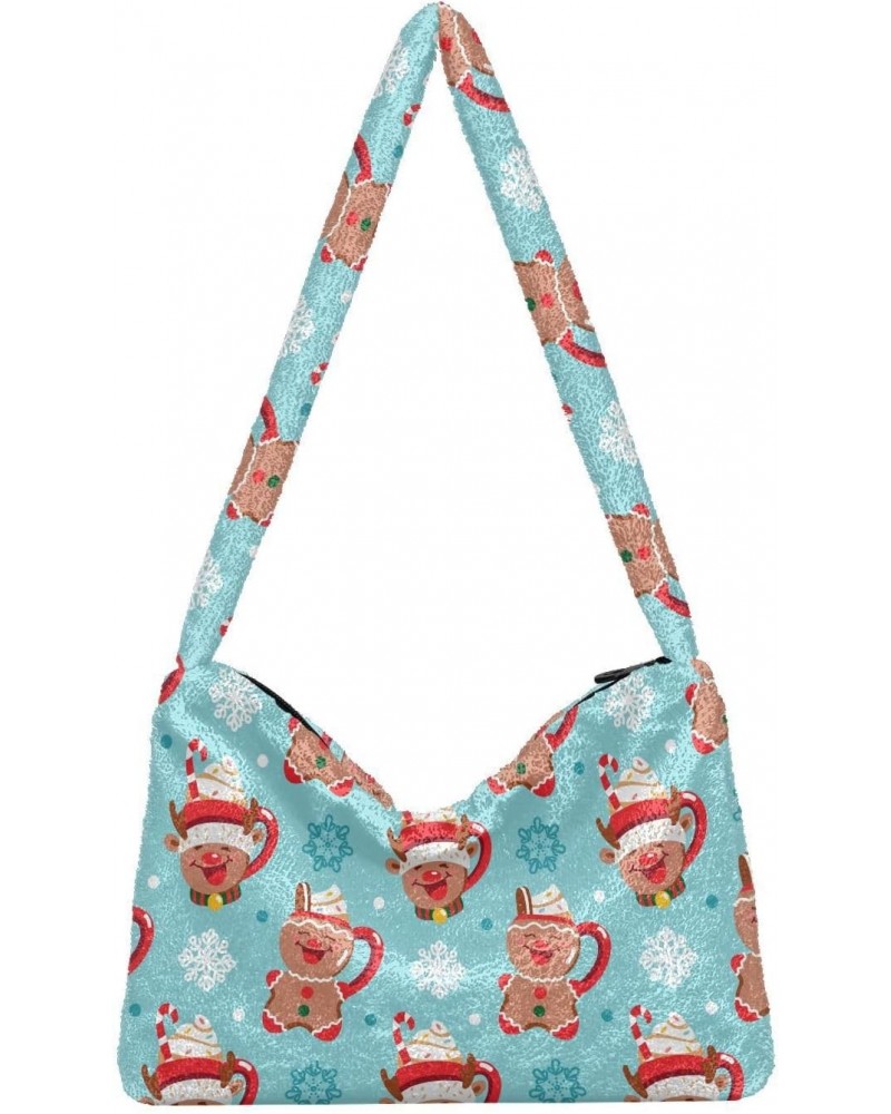 Cups in A Christmas Theme Faux Plush Tote Handbags Versatile Underarm Bag Stylish Shuolder Bag for Women $11.65 Totes