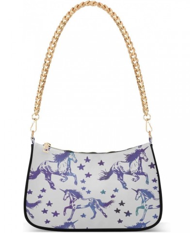 Cute Unicorns Shoulder Bag for Women Fabric Crescent Handbag with Zipper Chain Clutch Purses for Party Girls Travel Concert T...