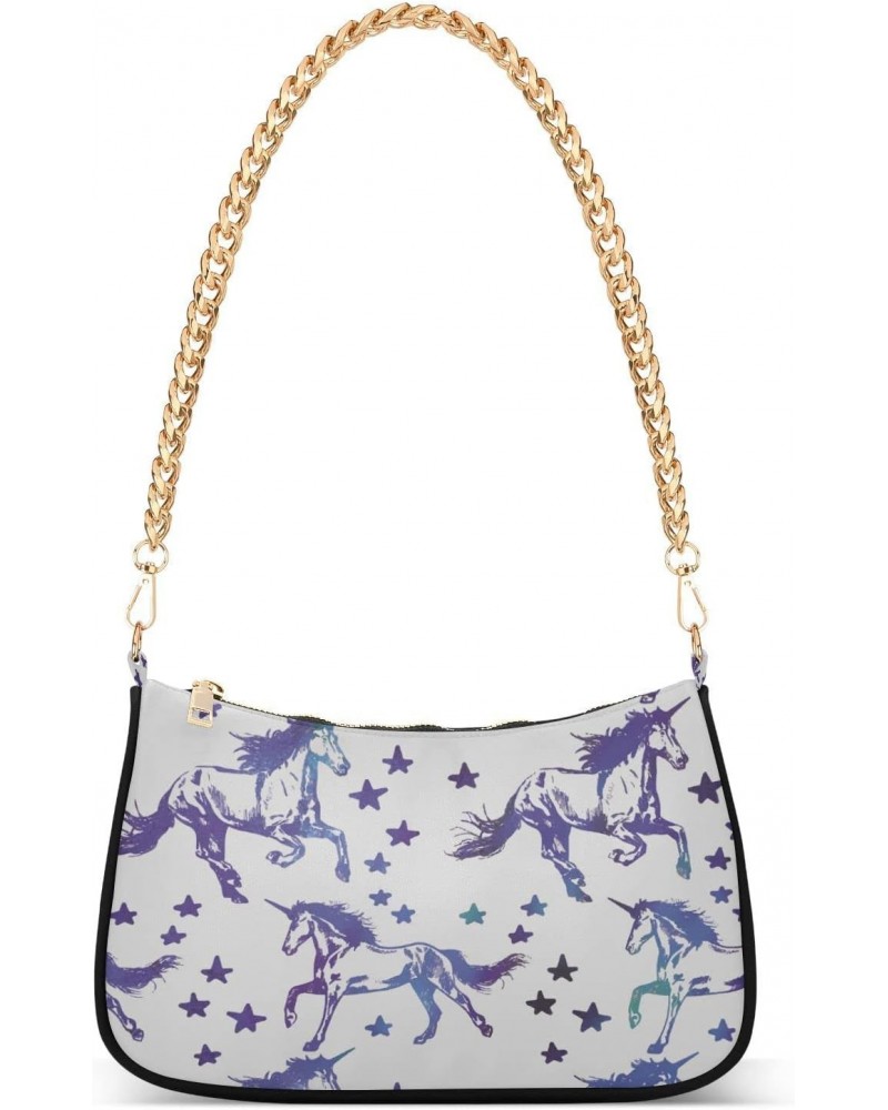 Cute Unicorns Shoulder Bag for Women Fabric Crescent Handbag with Zipper Chain Clutch Purses for Party Girls Travel Concert T...