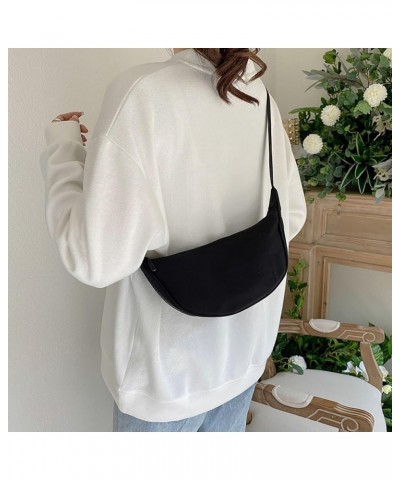 Women's Simple Solid Color Dumpling Crossbody Bag Fashion Small Nylon Crossbody Bag Womens Satchel (Beige, One Size) Black $1...