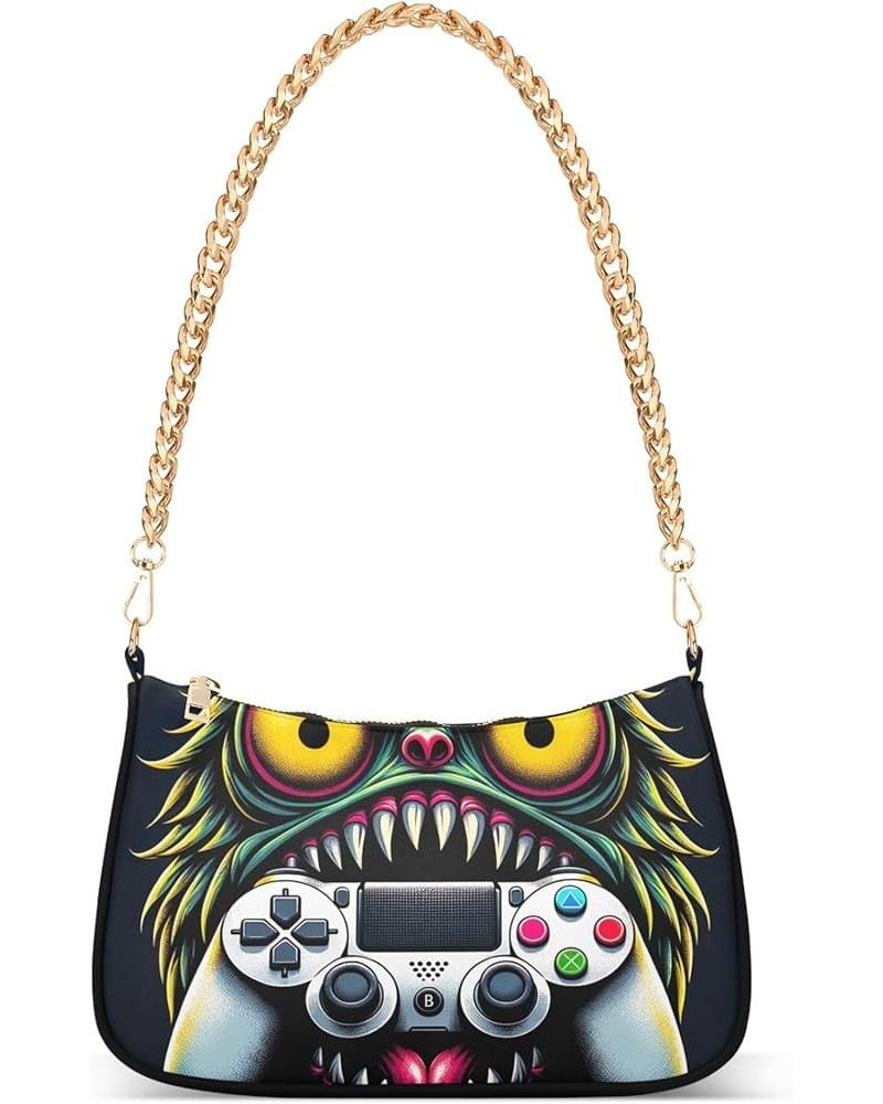 Game Controller Monster Face Medium Purse Hobo Party Purses Womens Ladies Handbags Chain Cute Shoulder Bag Game Controller Mo...