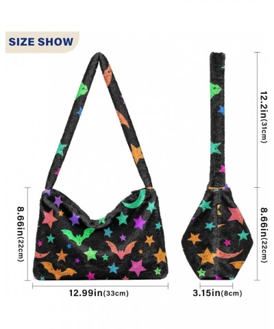 Halloween Women Boho Handbag Neon Bat Moon Stars Underarm Bag Tote Bag Shoulder Bag Crossbody Bag Fluffy Cell Phone Purse Lad...