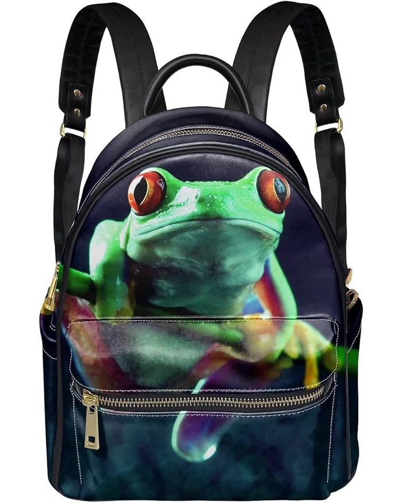 White Cow Print Cute Women Backpack Leather Backpack Purse Animal Design Small Multipurpose Daypack Frog $25.36 Backpacks