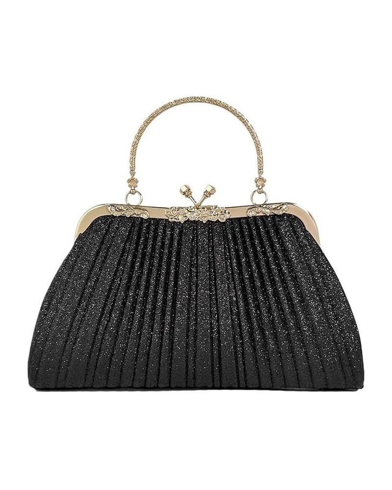 Retro Handbag Cheongsam Women's Bag Banquet Evening Dress Bag Pleated Bridal Wedding Bag Black $21.56 Shoulder Bags