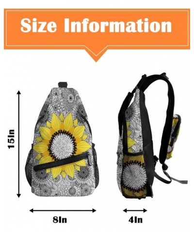 Sling Bag Crossbody Bag for Women Men Sunflower on Mandala Background Waterproof Hiking Backpack Lightweight Chest Shoulder B...