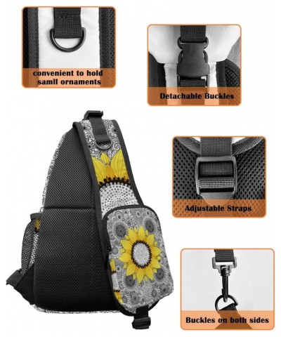 Sling Bag Crossbody Bag for Women Men Sunflower on Mandala Background Waterproof Hiking Backpack Lightweight Chest Shoulder B...