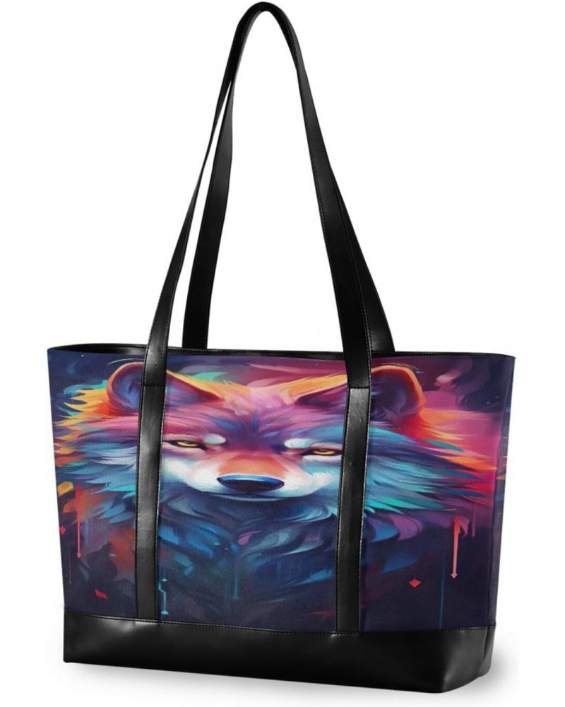 Colorful Wolf Tote Bag for Women Big Capacity Shoulder Bag Fashion Tote Bags Large Purses Handbag for Summer Beach Travel Wor...