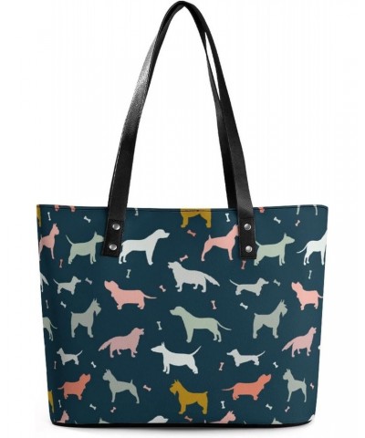 Womens Handbag Dogs Pattern Leather Tote Bag Top Handle Satchel Bags For Lady $20.99 Totes