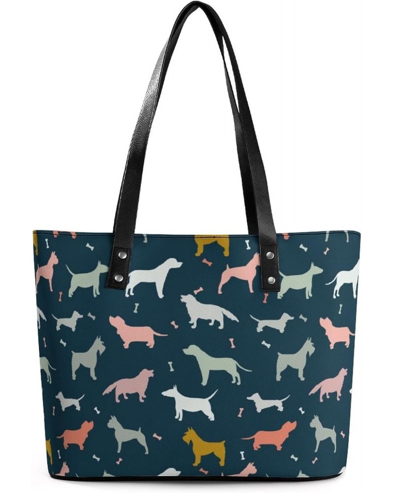 Womens Handbag Dogs Pattern Leather Tote Bag Top Handle Satchel Bags For Lady $20.99 Totes