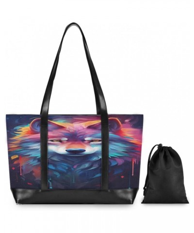 Colorful Wolf Tote Bag for Women Big Capacity Shoulder Bag Fashion Tote Bags Large Purses Handbag for Summer Beach Travel Wor...