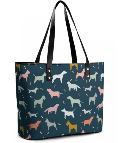 Womens Handbag Dogs Pattern Leather Tote Bag Top Handle Satchel Bags For Lady $20.99 Totes