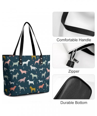 Womens Handbag Dogs Pattern Leather Tote Bag Top Handle Satchel Bags For Lady $20.99 Totes