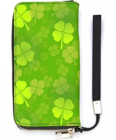 St Patrick_s Day Shamrock Lucky Pattern Wristlet Wallets for Women Girls Men Leather Ladies Long Clutch Purse Zip Around Card...