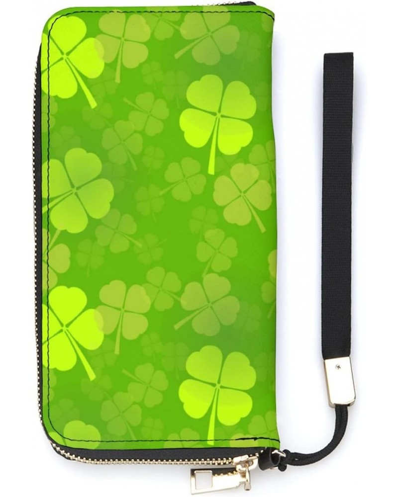 St Patrick_s Day Shamrock Lucky Pattern Wristlet Wallets for Women Girls Men Leather Ladies Long Clutch Purse Zip Around Card...