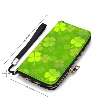 St Patrick_s Day Shamrock Lucky Pattern Wristlet Wallets for Women Girls Men Leather Ladies Long Clutch Purse Zip Around Card...