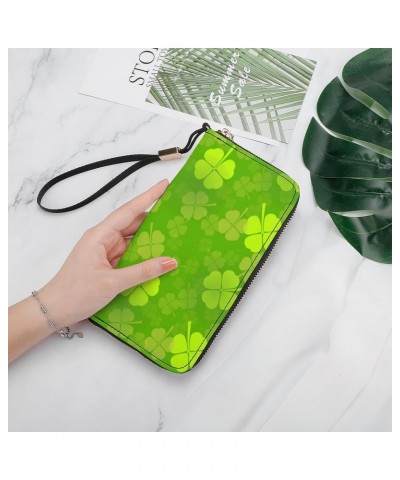 St Patrick_s Day Shamrock Lucky Pattern Wristlet Wallets for Women Girls Men Leather Ladies Long Clutch Purse Zip Around Card...