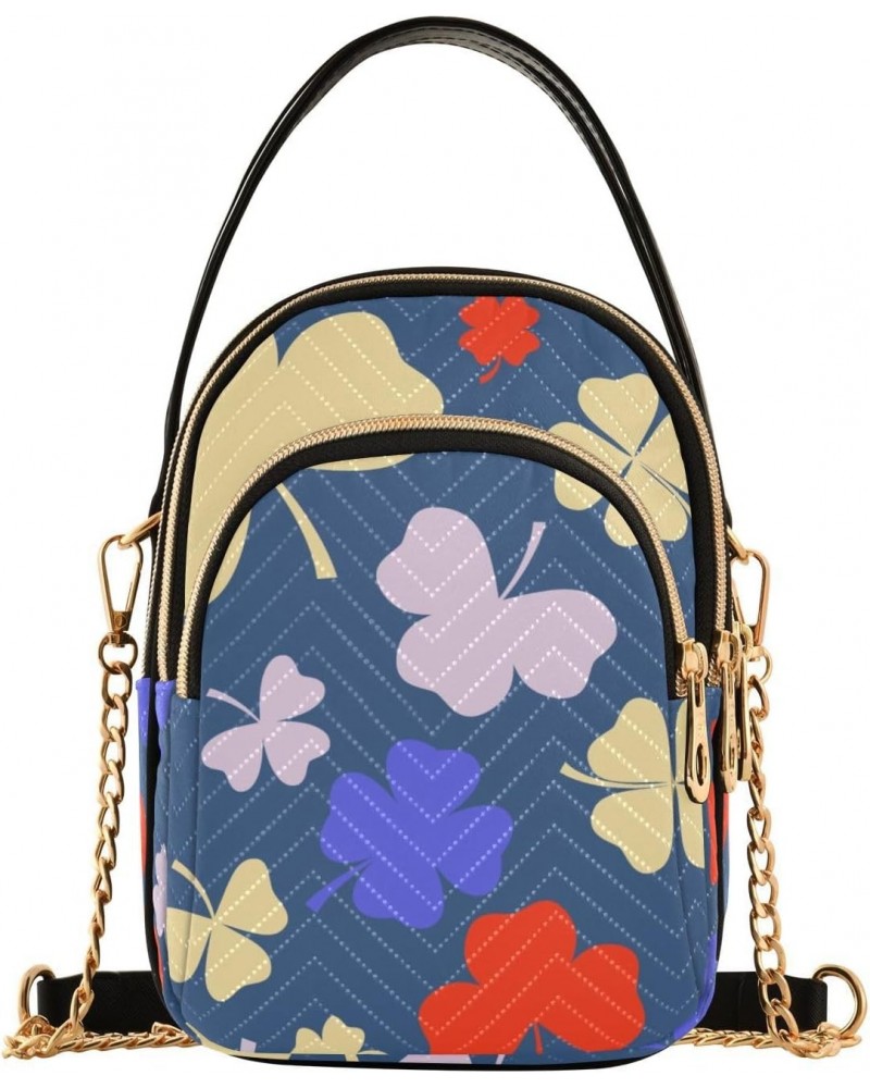 St Patrick's Multi-colored Clover Small Crossbody Bag Functional Multi Pocket Bag Shoulder Handbag $16.52 Crossbody Bags