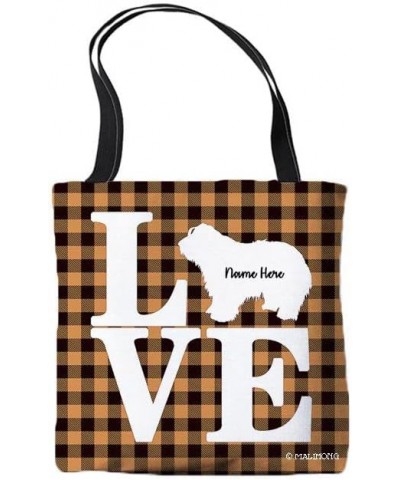 Dog Personalized Tote Bag Bearded Collie Silhouette Puppy Pink Lattice Bag Orange $9.71 Travel Gear