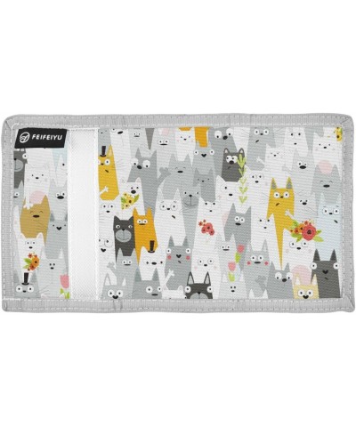 Cartoon Funny Cats Trifold Wallet Fabric Wallet Small Nylon Wallet Card Wallet with Lanyard $10.02 Wallets