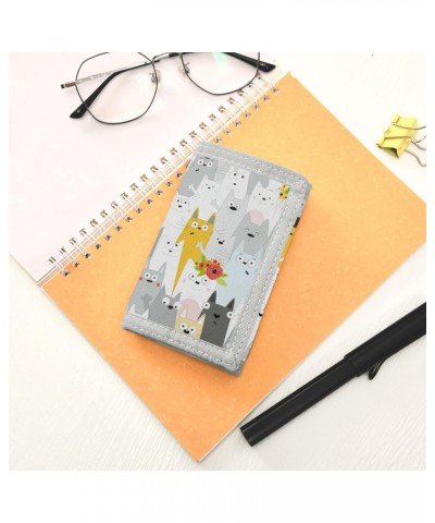 Cartoon Funny Cats Trifold Wallet Fabric Wallet Small Nylon Wallet Card Wallet with Lanyard $10.02 Wallets