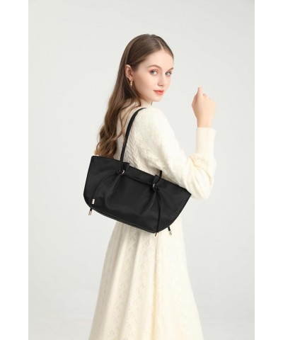 Adjustable length shoulder cotton canvas tote bag - large capacity and magnetic button switch Black Nylon $15.50 Totes