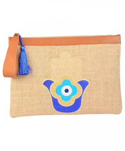 Evil Eye Embroidered Women Jute Clutch Bag Hamsa Hand Beach Summer Style $25.19 Clutches