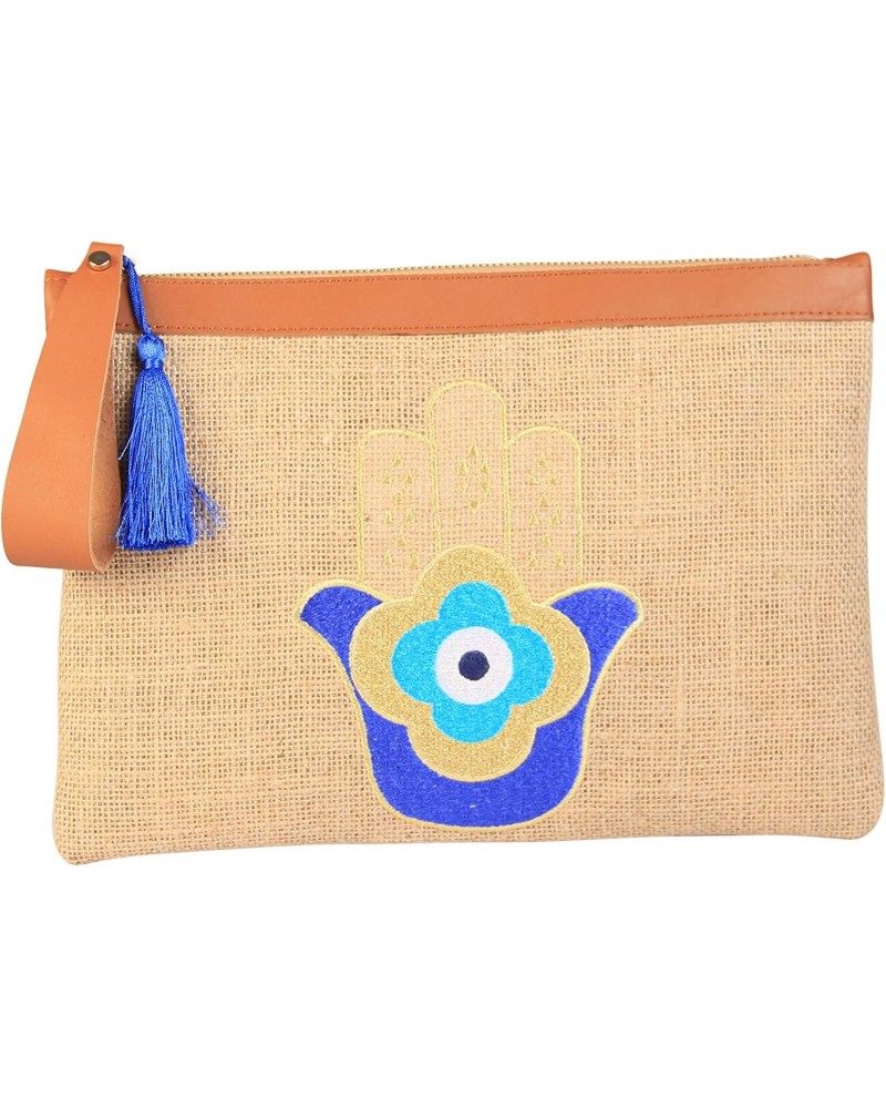 Evil Eye Embroidered Women Jute Clutch Bag Hamsa Hand Beach Summer Style $25.19 Clutches