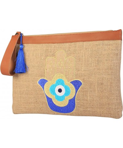 Evil Eye Embroidered Women Jute Clutch Bag Hamsa Hand Beach Summer Style $25.19 Clutches