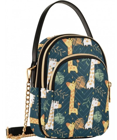 Giraffe and Leaf on Dark Blue Background Quilted Crossbody Bag for Women, Small Cell Phone Bag Shoulder Handbags Purse with L...