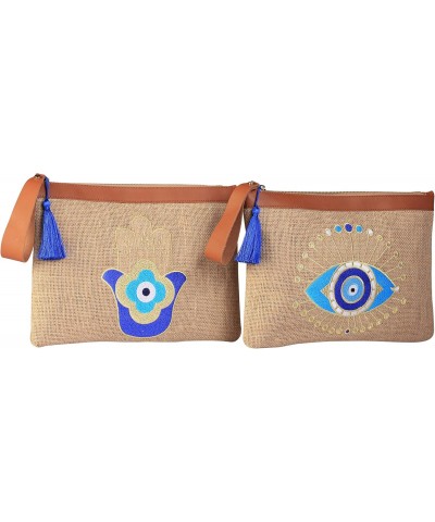 Evil Eye Embroidered Women Jute Clutch Bag Hamsa Hand Beach Summer Style $25.19 Clutches