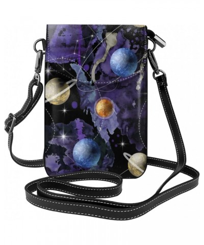 Space And Planets Women Small Crossbody Cell Phone Purse Leather Fashion Shoulder Bag With Shoulder Strap $20.03 Shoulder Bags